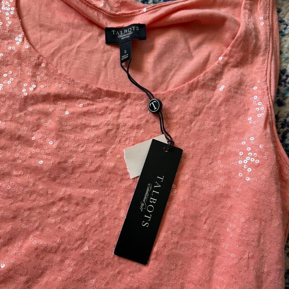 Talbots Orange Sequin Tank Top Size S Sleeveless Scoop Neck Party Glamour NWT - Picture 5 of 7